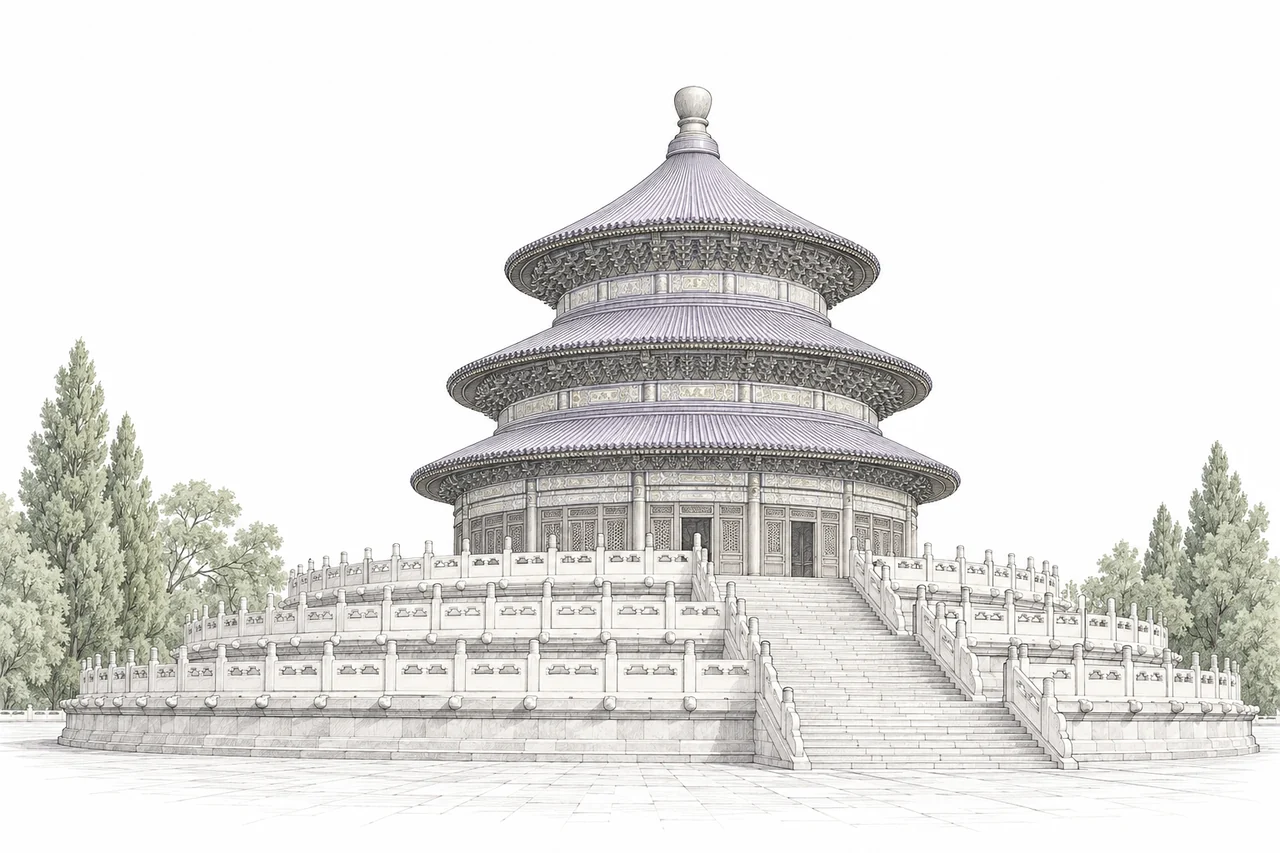 Illustration of the Hall of Prayer for Good Harvests at Beijing’s Temple of Heaven.