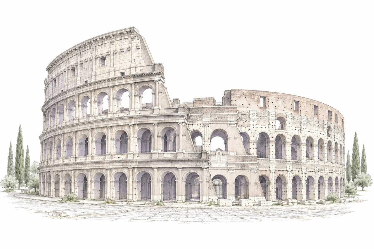 Illustration of the Colosseum in Rome.
