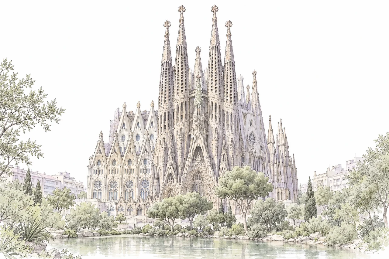Illustration of the Sagrada Família in Barcelona.